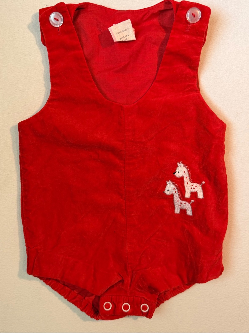 Vintage Red Velvet Baby Romper with Giraffe